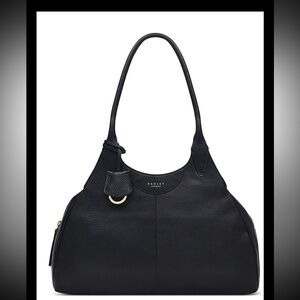 Radley London Spruce Gardens Large Zip Top Leather Shoulder Bag/black/nwt